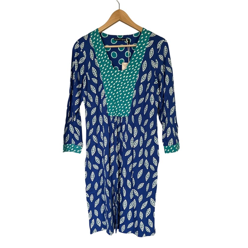 Gudrun Sjoden Dress Botanical Square Neck Organic Cotton Modal Lagenlook S Blue